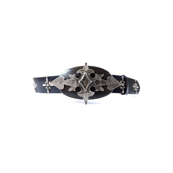 NEW Streets Ahead Waist Belt Black Leather Rhinestones Size M
